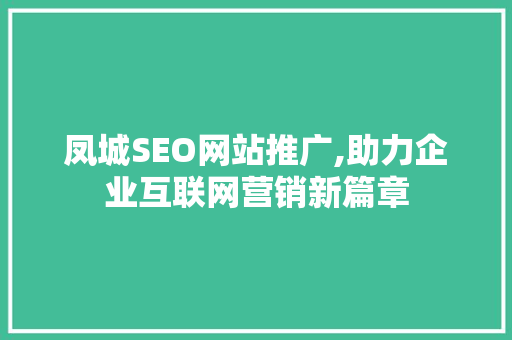 凤城SEO网站推广,助力企业互联网营销新篇章