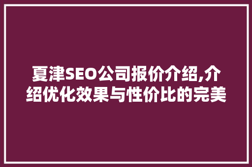 夏津SEO公司报价介绍,介绍优化效果与性价比的完美结合  第1张