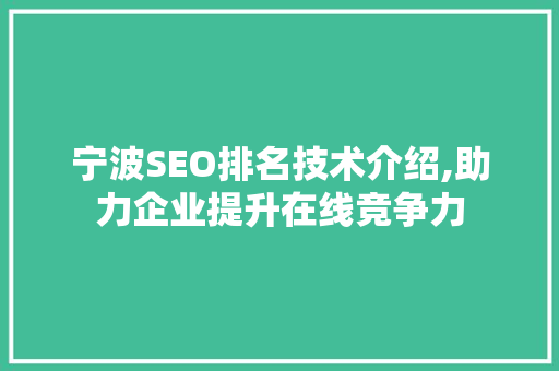 宁波SEO排名技术介绍,助力企业提升在线竞争力