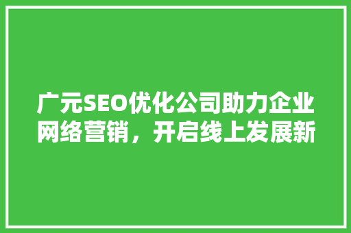 广元SEO优化公司助力企业网络营销，开启线上发展新篇章