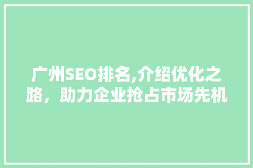 广州SEO排名,介绍优化之路，助力企业抢占市场先机