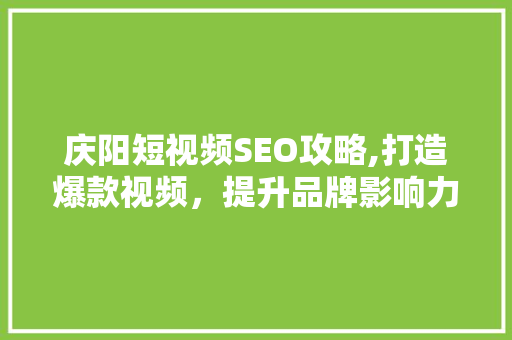 庆阳短视频SEO攻略,打造爆款视频，提升品牌影响力