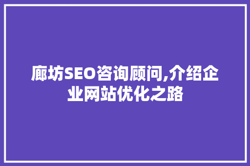 廊坊SEO咨询顾问,介绍企业网站优化之路