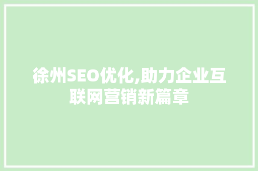 徐州SEO优化,助力企业互联网营销新篇章  第1张