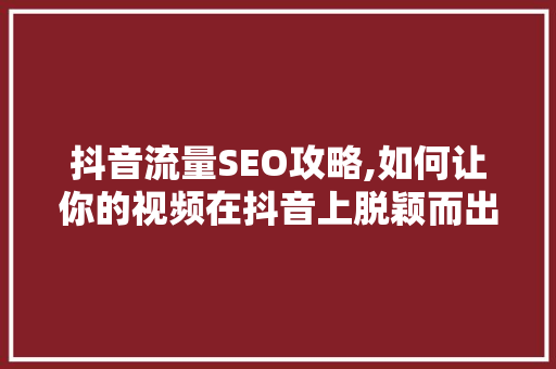 抖音流量SEO攻略,如何让你的视频在抖音上脱颖而出