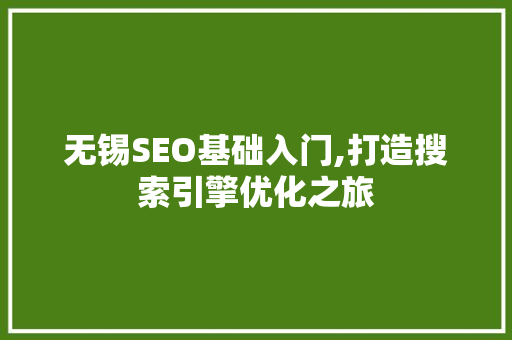 无锡SEO基础入门,打造搜索引擎优化之旅