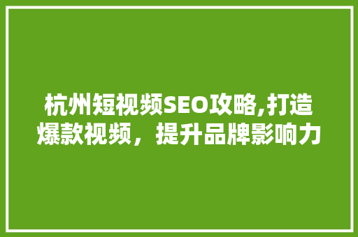 杭州短视频SEO攻略,打造爆款视频，提升品牌影响力
