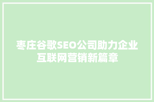 枣庄谷歌SEO公司助力企业互联网营销新篇章
