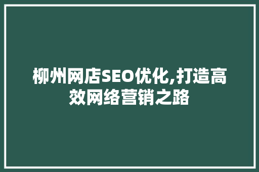 柳州网店SEO优化,打造高效网络营销之路  第1张