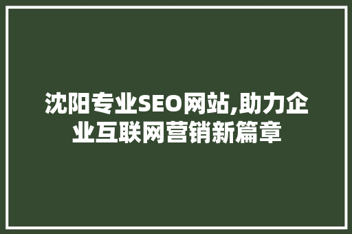 沈阳专业SEO网站,助力企业互联网营销新篇章