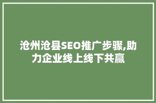 沧州沧县SEO推广步骤,助力企业线上线下共赢