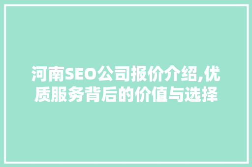 河南SEO公司报价介绍,优质服务背后的价值与选择