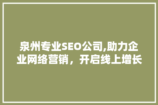 泉州专业SEO公司,助力企业网络营销，开启线上增长新篇章