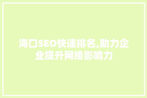 海口SEO快速排名,助力企业提升网络影响力