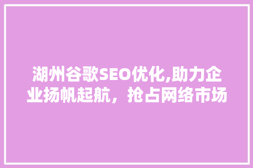 湖州谷歌SEO优化,助力企业扬帆起航，抢占网络市场制高点