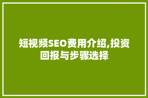 短视频SEO费用介绍,投资回报与步骤选择