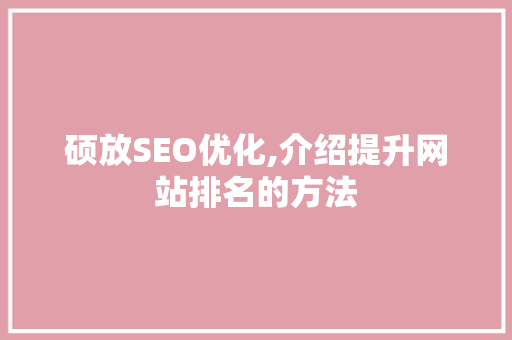 硕放SEO优化,介绍提升网站排名的方法