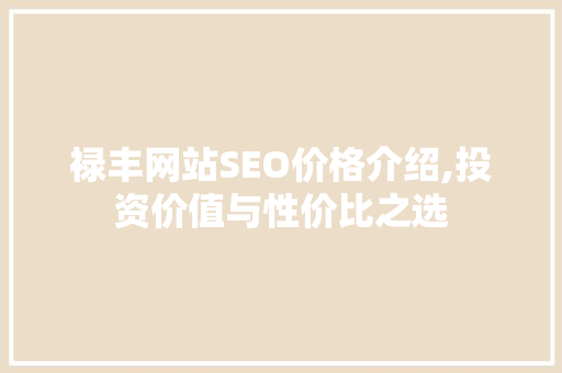 禄丰网站SEO价格介绍,投资价值与性价比之选