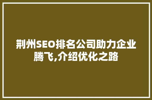 荆州SEO排名公司助力企业腾飞,介绍优化之路