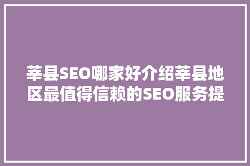 莘县SEO哪家好介绍莘县地区最值得信赖的SEO服务提供商  第1张