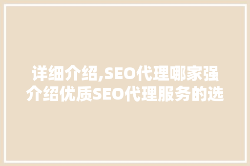 详细介绍,SEO代理哪家强介绍优质SEO代理服务的选择标准