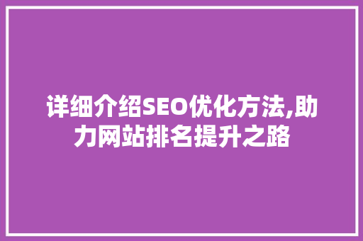 详细介绍SEO优化方法,助力网站排名提升之路