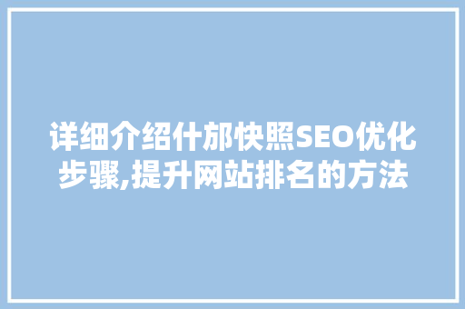 详细介绍什邡快照SEO优化步骤,提升网站排名的方法