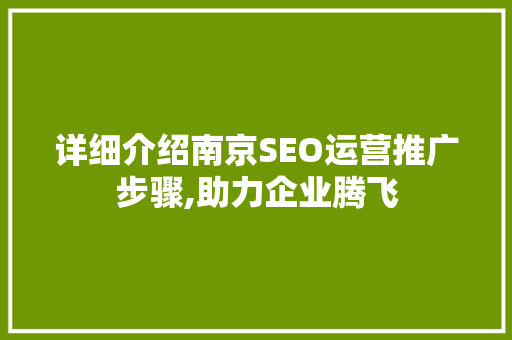 详细介绍南京SEO运营推广步骤,助力企业腾飞