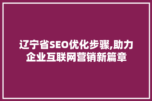 辽宁省SEO优化步骤,助力企业互联网营销新篇章