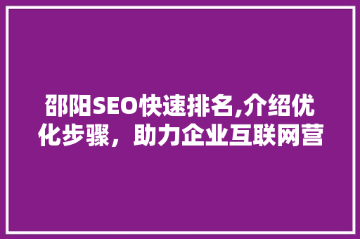 邵阳SEO快速排名,介绍优化步骤，助力企业互联网营销新篇章