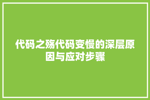 代码之殇代码变慢的深层原因与应对步骤