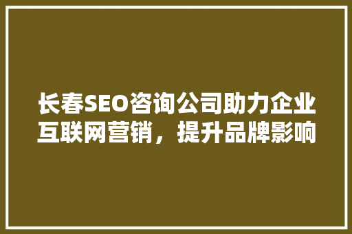 长春SEO咨询公司助力企业互联网营销，提升品牌影响力