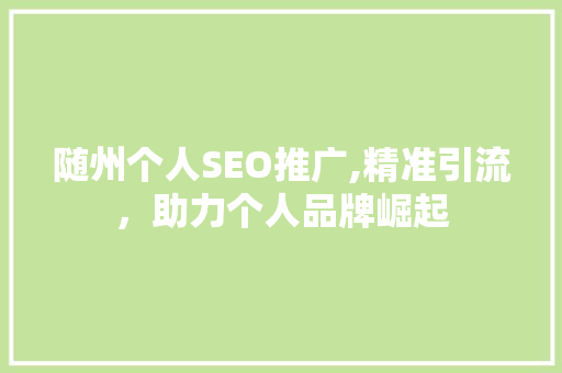 随州个人SEO推广,精准引流，助力个人品牌崛起