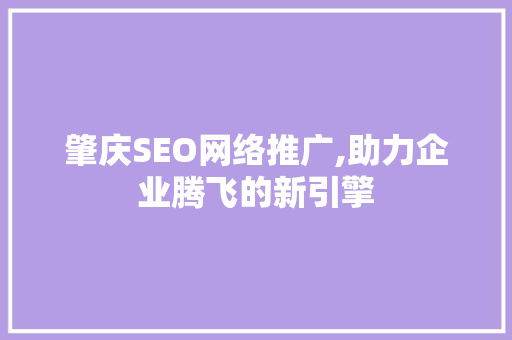 肇庆SEO网络推广,助力企业腾飞的新引擎