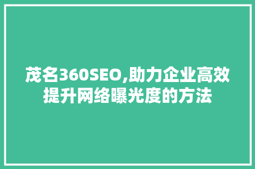 茂名360SEO,助力企业高效提升网络曝光度的方法
