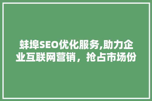 蚌埠SEO优化服务,助力企业互联网营销，抢占市场份额