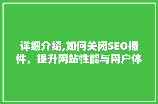 详细介绍,如何关闭SEO插件，提升网站性能与用户体验