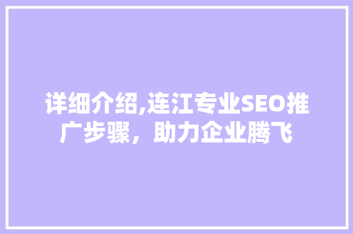 详细介绍,连江专业SEO推广步骤，助力企业腾飞