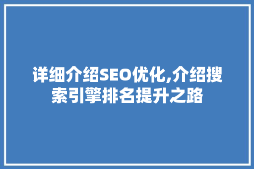 详细介绍SEO优化,介绍搜索引擎排名提升之路
