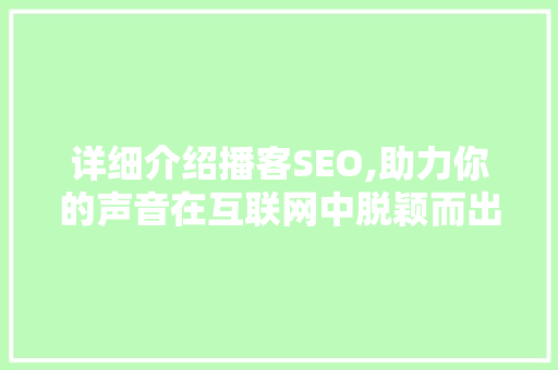 详细介绍播客SEO,助力你的声音在互联网中脱颖而出
