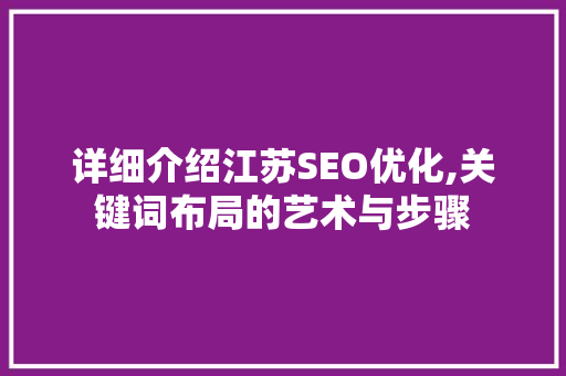 详细介绍江苏SEO优化,关键词布局的艺术与步骤