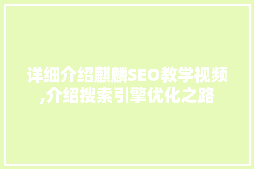 详细介绍麒麟SEO教学视频,介绍搜索引擎优化之路