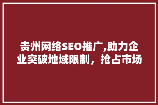 贵州网络SEO推广,助力企业突破地域限制，抢占市场先机