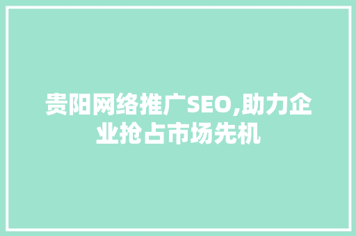 贵阳网络推广SEO,助力企业抢占市场先机