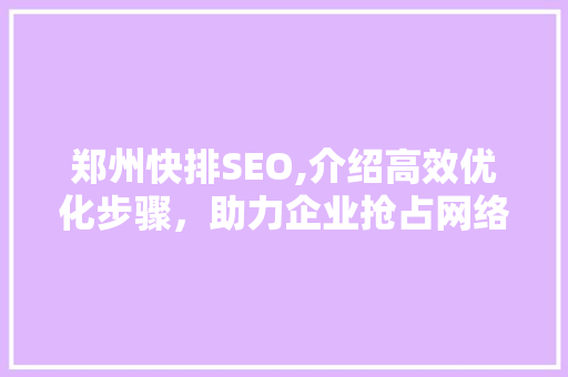 郑州快排SEO,介绍高效优化步骤，助力企业抢占网络市场制高点