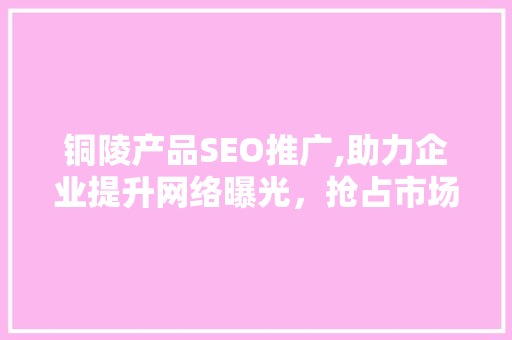 铜陵产品SEO推广,助力企业提升网络曝光，抢占市场先机