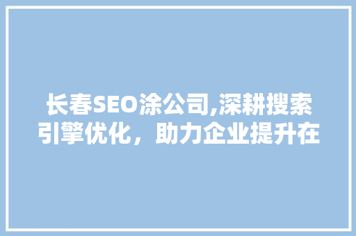 长春SEO涂公司,深耕搜索引擎优化，助力企业提升在线竞争力