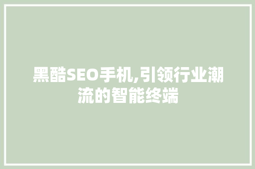 黑酷SEO手机,引领行业潮流的智能终端