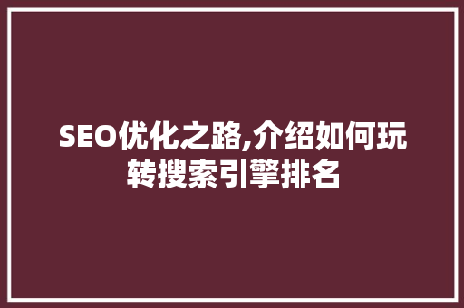 SEO优化之路,介绍如何玩转搜索引擎排名