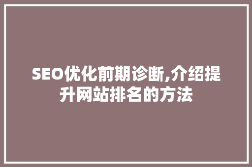 SEO优化前期诊断,介绍提升网站排名的方法